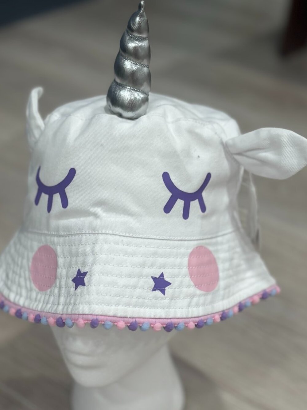 NWT - Addie & Tate Kids Unicorn Bucket Sun Hat with Pastel Pom Pom Trim - OS